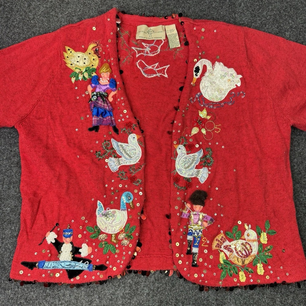 Vintage Design Options Philip Jane Gordon Christmas Cardigan Womens L 12 Days